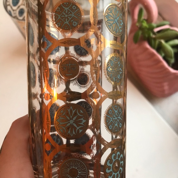Vintage Set of 2 Midcentury Culver Aztec Tumblers - 22ct Gold, Aqua Turquoise - Picture 5 of 5